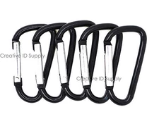 NEW 100 BLACK CARABINER D-RING SPRING BELT CLIP KEY CHAIN 1-7/8" ALUMINUM HOOK