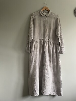 Poetry Grey And Taupe Striped Smock Artisan shirt dress With