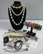 New, Costume Jewelry Lot Of Colorful Beaded Bracelets, Faux Pearl & Shell Neckla