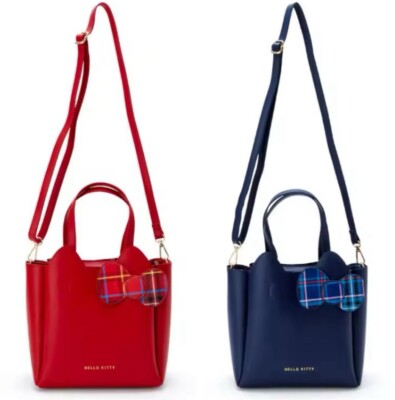 Sanrio Licensed Hello Kitty Holiday Plaid Kawaii Faux Leather Bag Purse Tote