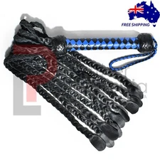 Black & Blue Double Plaited Real Leather Flogger Fully Handmade 9 Braided Tails