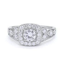 Solitaire Oxidized Design Fashion Round Ring CZ 925 Sterling Silver 11mm