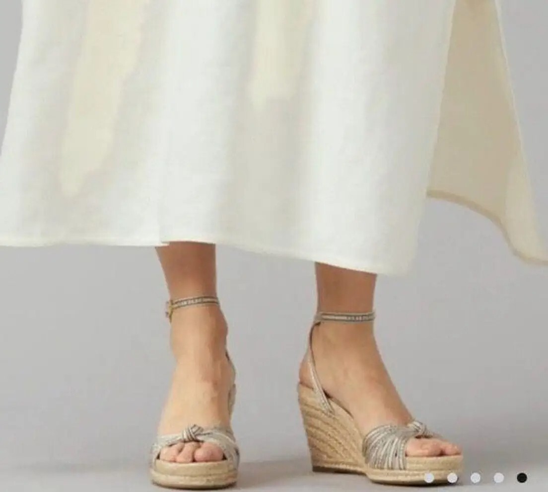 Tory Burch White Beige Logo Ribbon Wedge Espadrille Platform Sandals Heels  Sz 9 | eBay