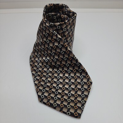 Valerio Garati Silk Stain Resistant Block Neck Tie Black Brown Orange 59'' x 4''