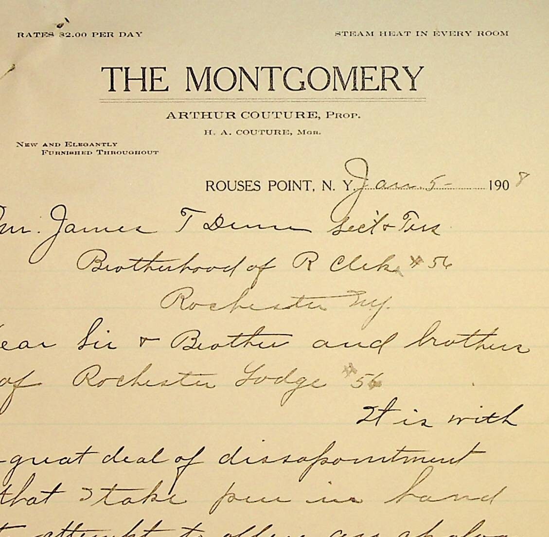 1908 Montgomery Hotel, Rouses Point NY Brotherhood of Railway Clerks