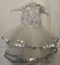 Dance Or Pageant Dress Weissman White Silver Sequins Ballet Tap Jazz Child XS