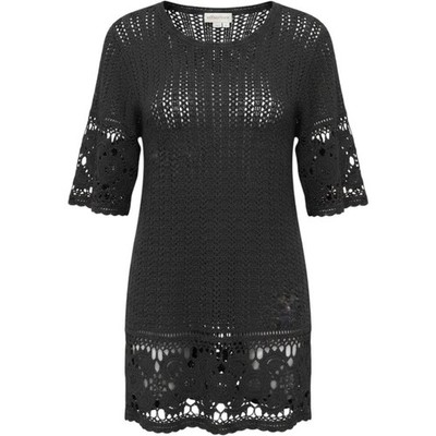 Reflections Spiegel Crochet Lace Sheer Cover Up Tunic Shirt Black M Vintage