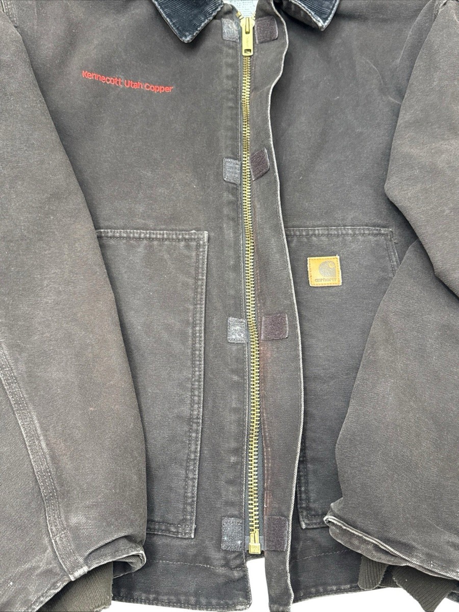 VTG Carhartt J164 DKB Dearborn Jacket 2XL Grunge Fleece Lined Dark