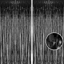 Foil Fringe Curtain Halloweens Party Decorations - Tinsel Photo Pure Black