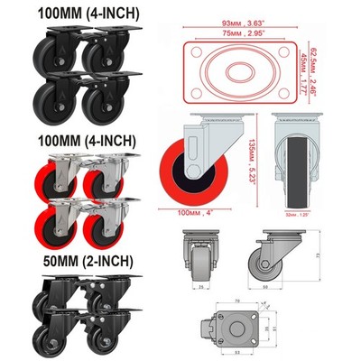 2/4 Stück Schwerlast Lenkrollen 50 mm 100 mm Trolley Möbel Stuhl UK