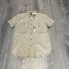 CARHARTT Rugged Flex Short-Sleeve Button-Up Shirt Men's SIZE MEDIUM Tan Brown