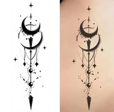 Arrow Moon & Stars Line Art Temporary Tattoo Faux Fake Tattoos Moons Celestial 