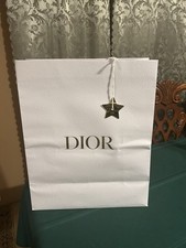 Christian Dior White Texture Pebble w/Gold Logo Accents Large Shopping Gift Bag