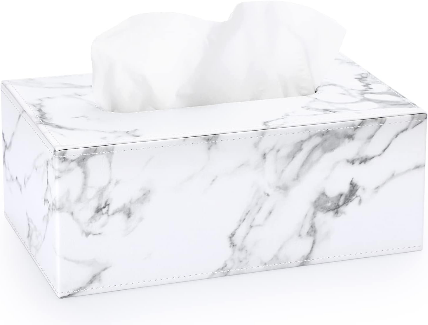 Sumnacon Rectangular Leather Tissue Box Cover - Stylish Medium, Marble White 