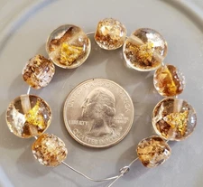 Lampwork Beautiful Silver/Gold Foil Glass Beads Lot Of 9 PC (A5)