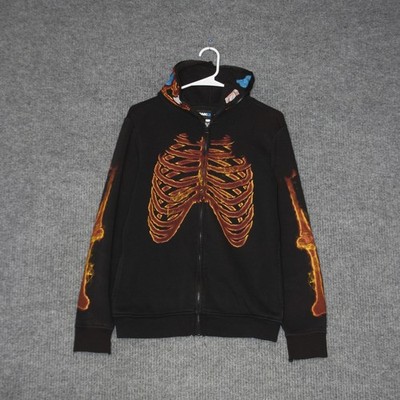 Tony Hawk Skeleton Ribcage Hoodie Kids L Black Full Zip Graphic