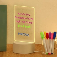 VOCOOL Acrylic Dry Erase Board with Light Up Stand 6×4inch Glowing Acrylic Me...