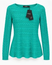 NWT Lauren Ralph Lauren Cable Knit Boatneck Sweater Tropic Turquoise L