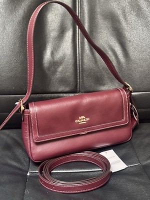 NWT Coach Etta Small Flap Shoulder Bag In Smooth Leather CCV63 Gold/Maroon