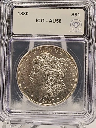 1880 Morgan Silver Dollar ICG AU58 Near-Unc $1 Classic U.S. Coin Nice Eye Appeal