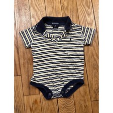 Ralph Lauren Baby Polo Bodysuit 6-12M Striped Short Sleeve One Piece Beige Blue