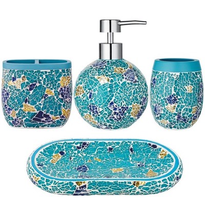 Handmade Blue Mosaic Glass Bathroom Accessory Sets 4PCS Bathroom Accessories ...