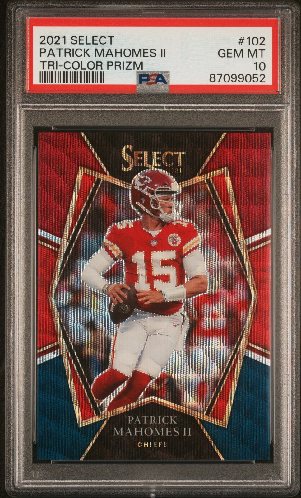 2021 PANINI SELECT TRI-COLOR PRIZM #102 PATRICK MAHOMES II /199 PSA 10
