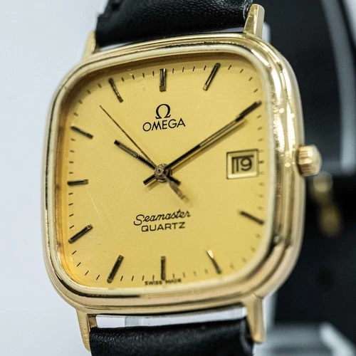**Vintage 1980s** OMEGA Seamaster Cal.1430 Quartz Date Gold Swiss Made 30mm Men