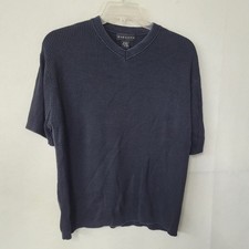 BARACUTA Mens V Neck Short Sleeve Ribbed Knit Sweater Shirt XL Black