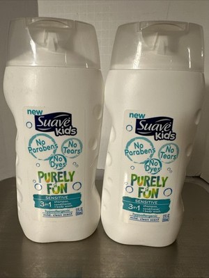 (2) Suave Kids Purely Fun Sensitive 3 in 1 Shampoo Body Wash Conditioner 12FLOZ