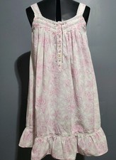 EUC Eileen West Cotton Lawn Nightgown S Sleeveless Short Ruffled White Pink