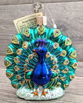 Proud Peacock Blown Glass 2003 Old World Christmas Ornament With Original Tag