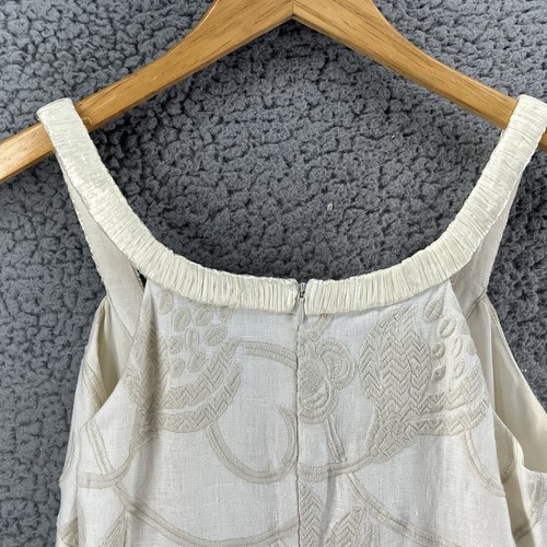 Alexis Embroidered Ivory 100% Linen Mini Dress W/Raffia Trim Sz S $650 Org Beach - Picture 10 of 13