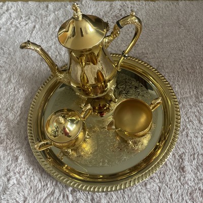 Kaffeeservice Set Elektroplate 24K Gold Metall Handarbeit Vintage