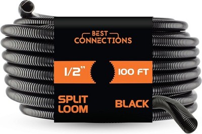 BEST CONNECTIONS Split Wire Loom Flex-Guard Convoluted 1/2'' - 100ft, Black 