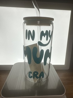 In My Mum Era Glass Cup With Lid & Straw