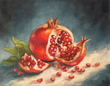 ORIGINAL Oil Painting Modern Pomegranate Impressionism Still Life 8" x 10"