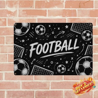 Blackboard Football Doodle Tin Sign Hand Drawn Sports Strategy Metal Decor