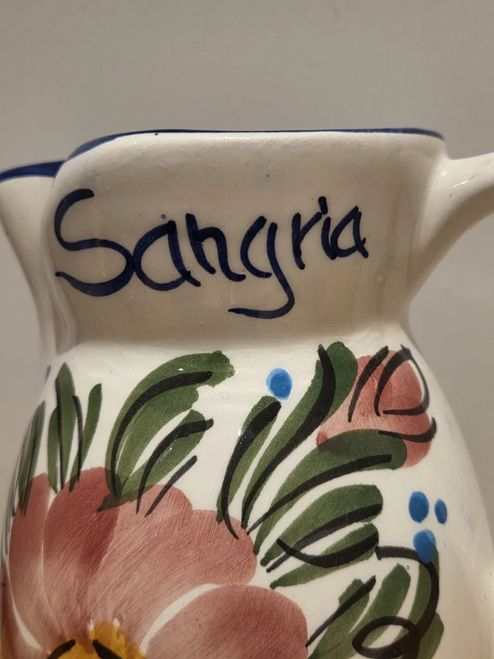 Ceramic Handpainted Spanish Sangria Pitcher Featuring Bright Floral Design - Image 2 of 4