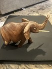 Vintage Hand Carved Kenya Wooden Elephant Figurine Original Label Estate Find — photo 1