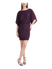 JESSICA HOWARD Womens Blouson Short Dress Purple Dolman Sleeve Partially Lined 6
