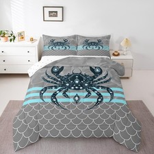 Crab Comforter Set Twin Size Fish Scales Print Bedding Set Boys Girls Summer ...