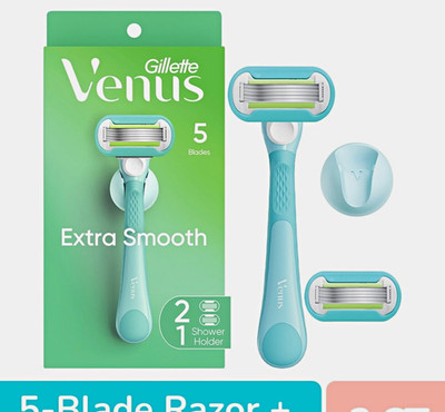 Gillette Venus Extra Smooth 5-Blade Cartridge Razor + 2 Cartridges Shower Holder