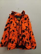 VTG Cabelas Mens Jacket Orange Camo Hooded Goretex Fleece Lined Full Zip Large