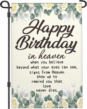 Happy Birthday in Heaven Garden Flags 12X18 Inch Double Sided Funeral Memorial F