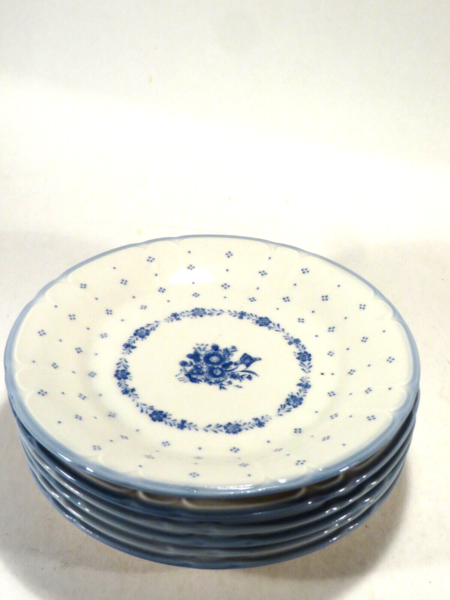 6) Renaissance Stoneware Salad Plates Floral 290 Arcadia Blue 7.5