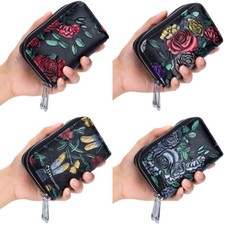 RFID Accordion Credit Card Holder Wallet for Women Small Leather Zip Card Case