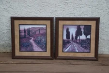 Colorful Tuscan Landscapes Steve Thomas Darkwood frame Matted under glass Pair