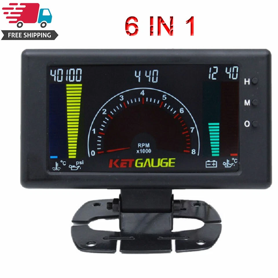 LCD Digital 6 en 1 Coche Agua Aceite Temperatura RPM Tach Medidor Voltios RPM Medidor de Presión de Aceite Foto 2 de 4