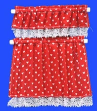 Nursery Hearts Cottage Curtains Dollhouse Decor (Red) - Handley House #BB50416